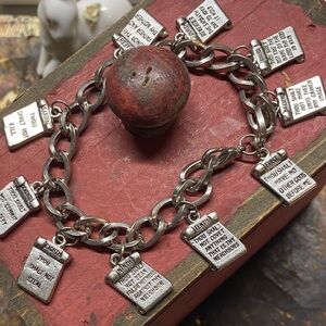Vintage Silver Religious Ten Commandments Charm Bracelet